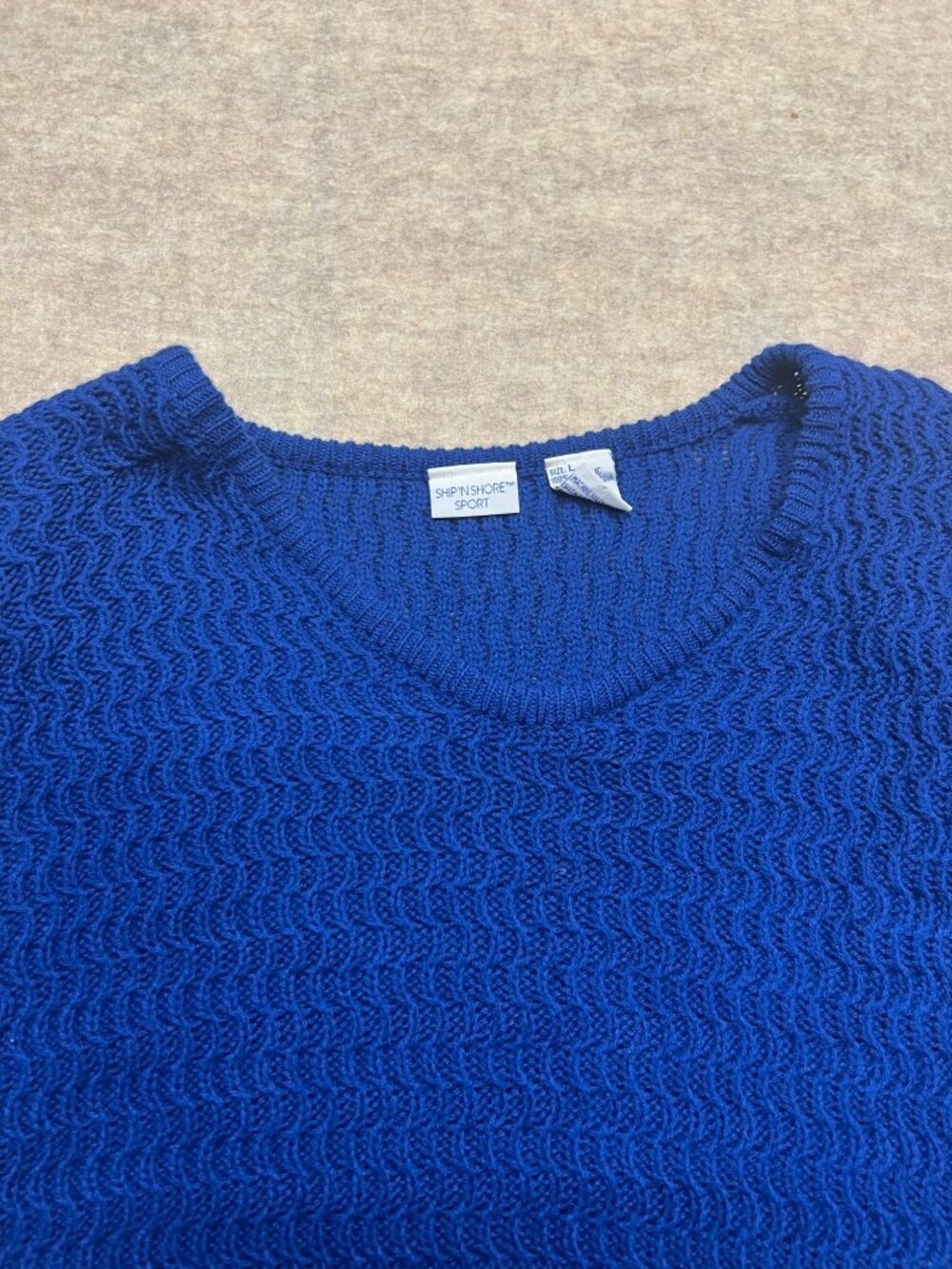 Vintage ShipnShore Sport Tunic Sweater Knit Blue Acrylic Shoulder Pads Large - Picture 2 of 8